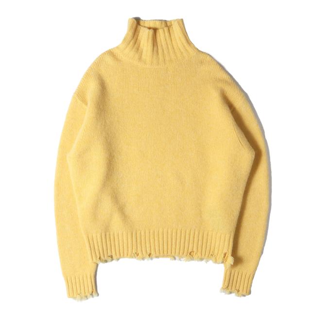 UNITED ARROWS ユナイテッドアローズ ニット サイズ:L / ダメージ 加工 ハイネック ニット (H BEAUTY&YOUTH) / イエロー / トップス セーター プルオーバー【メンズ】【中古】【K4372】