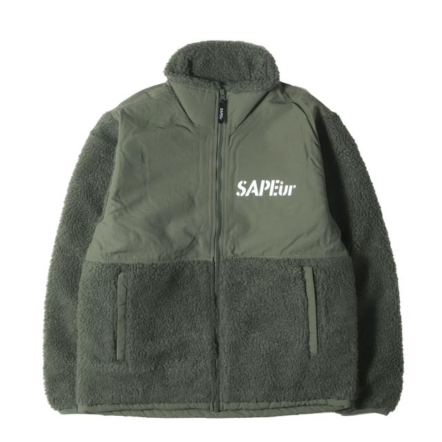 A Elegantes SAPEur サプール ジャケット サイズ:M / ロゴプリント フリースボア ジャケット / カーキ / アウター ブルゾン 上着【メンズ】【K4374】