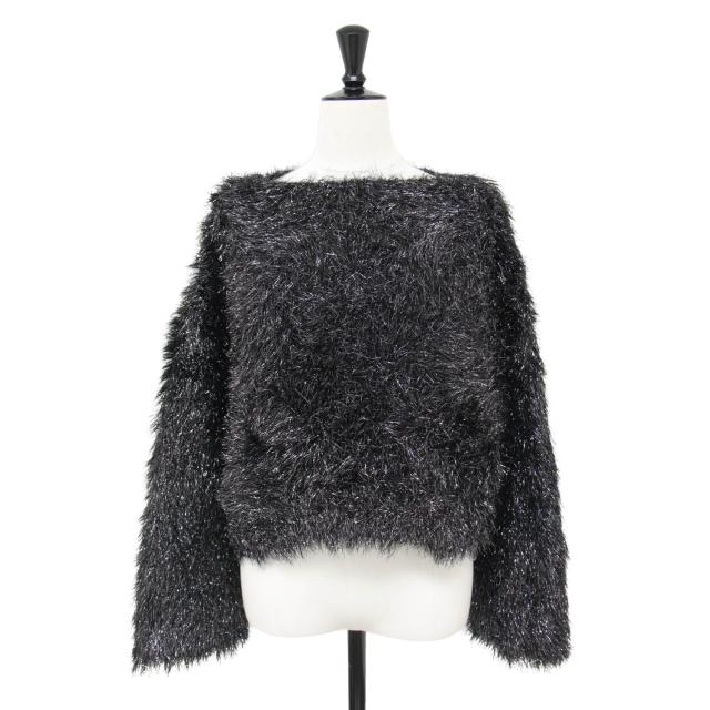 COLUMN コラム ニット シルバー サイズ:FREE / 24秋冬 ショート ラメ ニット / 長袖 シャギー メタリック ナイロン / トップス セーター プルオーバー【レディース】【中古】【美品】【K4376】