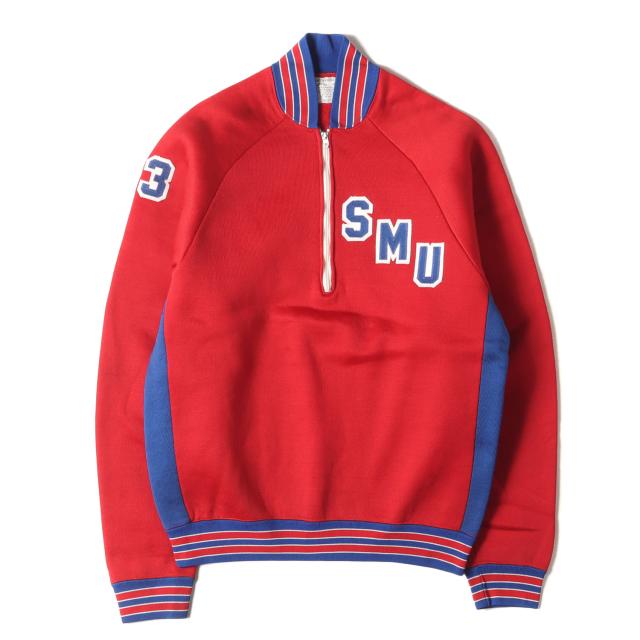 Champion vintage チャンピオン ヴィンテージ スウェット サイズ:M 60s プロダクツタグ ハーフジップ ジャージ スウェットシャツ 南メソジスト大学モデル レッド トップス トレーナー【メンズ】【中古】【K4049】
