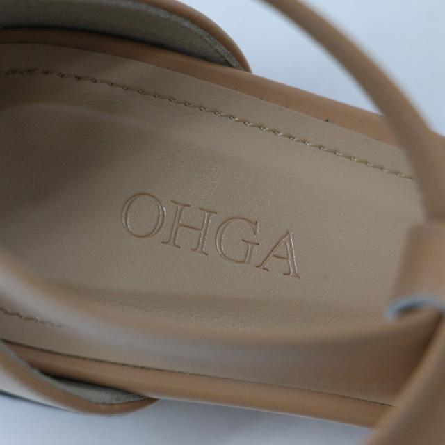 OHGA オーガ サンダル ベージュ サイズ:S(22.5cm) / リボン アンクルストラップ サンダル / スクエアトゥ レザー 牛革 本革 / 日本製 / シューズ 靴【レディース】【中古】【K4383】
