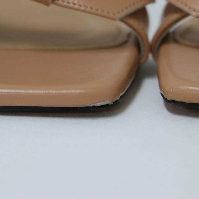 OHGA オーガ サンダル ベージュ サイズ:S(22.5cm) / リボン アンクルストラップ サンダル / スクエアトゥ レザー 牛革 本革 / 日本製 / シューズ 靴【レディース】【中古】【K4383】