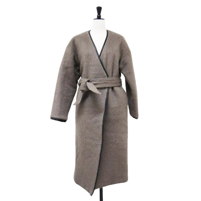 CITY シティ STUDIOUS コート  ブラウン系 サイズ:0(S) / シャギー キルティング コート / SHAGGY QUILTING OUTER ロング丈 ノーカラー ベルテッド ベルト ウール モヘヤ / アウター ジャケット 上着【レディース】【中古】【美品】【K4386】