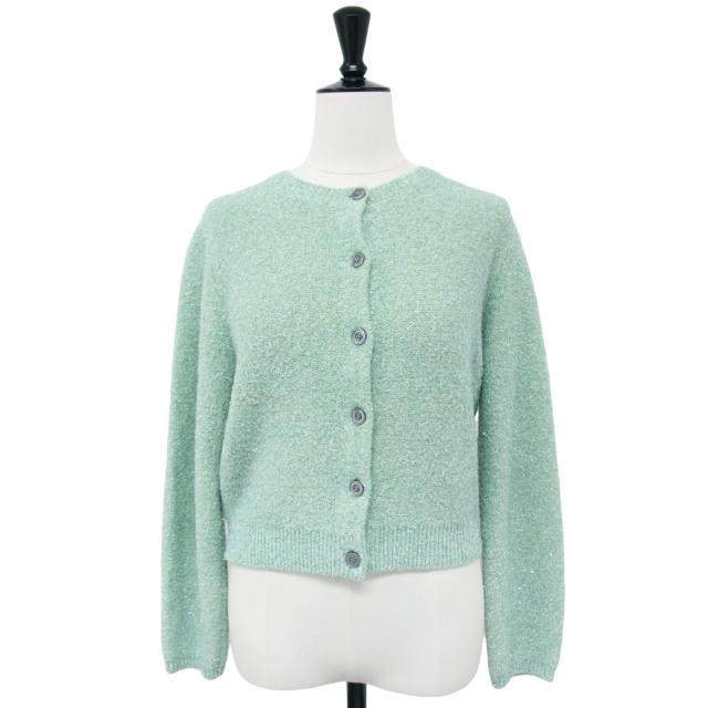 NOLLEYS ノーリーズ カーディガン ミントグリーン サイズ:38(M) / 24秋冬 sophi キラキラ フェザー クルーネック カーディガン / ニット 長袖 クルーネック ラメ ウール カシミヤ混 / トップス セーター【レディース】【中古】【美品】【K4389】