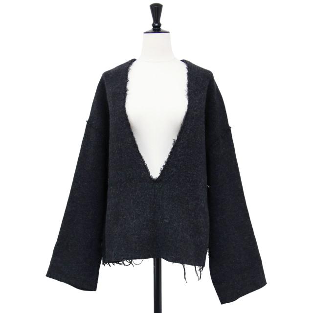 Plage プラージュ ブラウス ブラック系 黒 サイズ:FREE / RIAM シルエット ブラウス / Vネック 長袖 カットオフ ウール オーバーサイズ / 日本製 / トップス カットソー【レディース】【中古】【K4391】