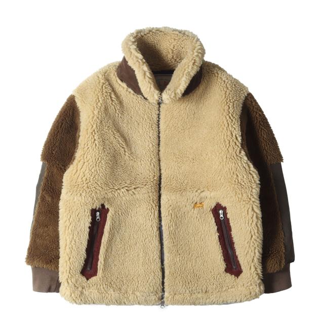 NATAL DESIGN ネイタルデザイン ジャケット サイズ:M / 24AW バックグラフィック ライトボア ジャケット (WHITE BUFFALO LIGHT BOA JACKET PICTURE BACK) / ベージュ ブラウン / アウター ブルゾン 上着 / 日本製【メンズ】【中古】【K4396】