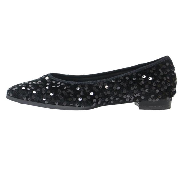 2.718 ブラック 黒 サイズ:38(24.5cm) 24秋冬 スパンコール パンプス / フラット Vカット スクエアトゥ シューズ 靴【レディース】【中古】【K4263】