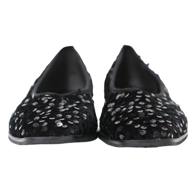 2.718 ブラック 黒 サイズ:38(24.5cm) 24秋冬 スパンコール パンプス / フラット Vカット スクエアトゥ シューズ 靴【レディース】【中古】【K4263】