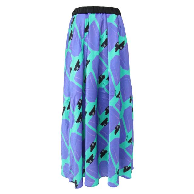 GRACE CLASS グレースクラス スカート グリーン パープル サイズ:36(S) 23秋冬 サテン パフュームボトル フレア ロングスカート ウエストゴム タック 香水瓶 プリント 日本製 ボトムス【レディース】【中古】【K4141】