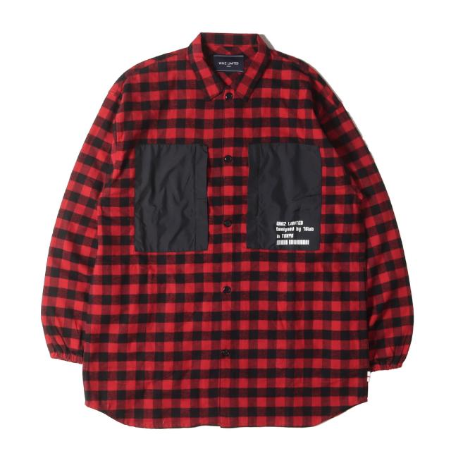 WHIZLIMITED ウィズ リミテッド シャツ サイズ:M / ジップポケット付き ブロックチェック フランネルシャツ / レッド ブラック 赤黒 / トップス カジュアルシャツ 長袖【メンズ】【中古】【美品】【K4402】