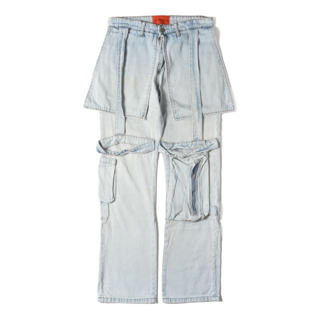 WHO DECIDES WAR フー ディサイズ ウォー パンツ サイズ:30 / レイヤード 変型 デニム カーゴ パンツ (SIGNATURE KARGO PANTS) / ジッパーフライ / MRDR BRVDO / インディゴ / ボトムス ジーンズ ジーパン ズボン【メンズ】【中古】【K4408】