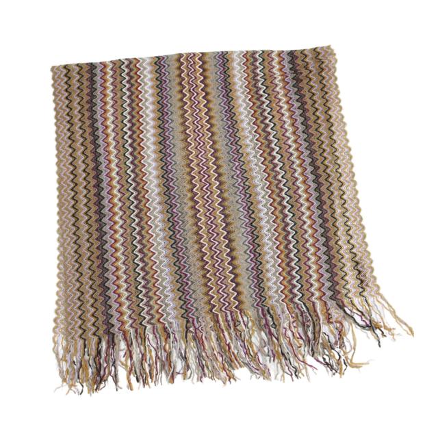 MISSONI ミッソーニ ストール マルチカラー / モヘヤ ブレンド 幾何学柄 ニット ストール / フリンジ ショール マフラー / イタリア製 / ファッション アイテム 小物【レディース】【中古】【K4408】