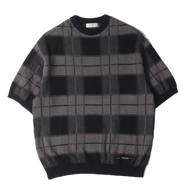 RADIALL ラディアル ニット サイズ:S / 24SS チェック 半袖 コットンニット (CREW NECK SWEATER S/S) / ブラック チャコール / トップス セーター 【メンズ】【中古】【K4409】