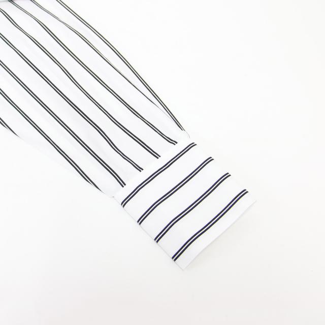 INED イネド シャツ ホワイト ブラック 白黒 サイズ:9(M) / 24秋冬 ストライプ柄 バンドカラー シャツ / コットン 長袖 オーバーサイズ / トップス ブラウス【レディース】【中古】【美品】【K4410】 INED イネド シャツ ホワイト ブラック 白黒 サイズ:9(M) / 24秋冬