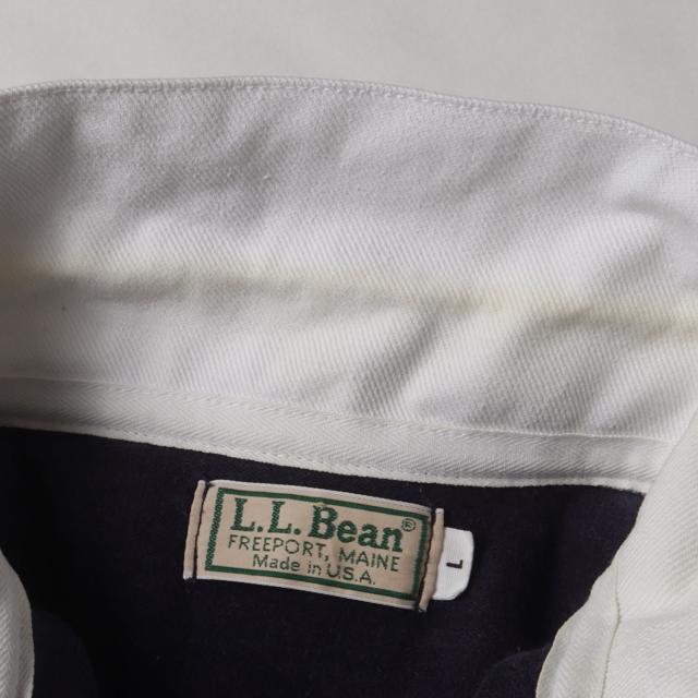 L.L.Bean エルエルビーン サイズ:L / 90s ボーダー ラガーシャツ(USA製) / ネイビー パープル グリーン / トップス ルーズシルエット【メンズ】【中古】【K4414】