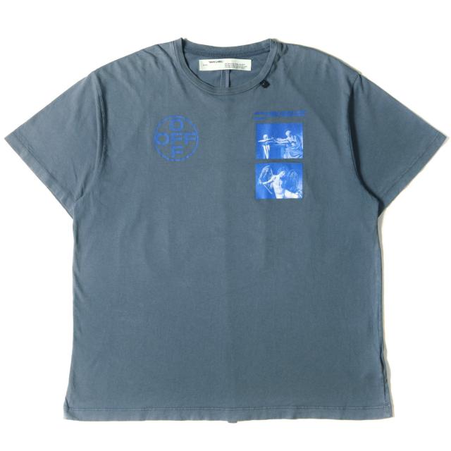 OFF-WHITE オフホワイト Tシャツ サイズ:M ヴィンテージ加工 絵画グラフィック クルーネック オーバーサイズ Tシャツ HARDCORE CARAV S/S OVER T-SHIRT 19AW ブルー系 トップス カットソー 半袖 【メンズ】【中古】【K3730】
