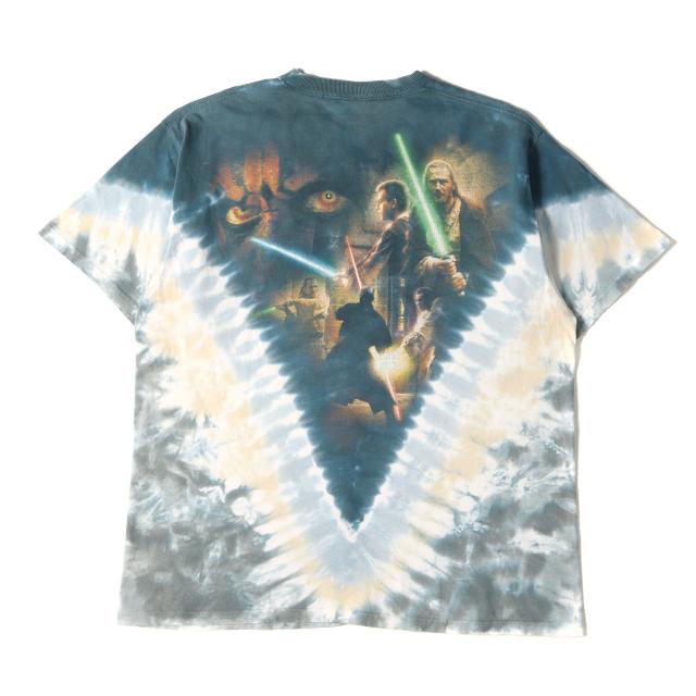 U.S.VINTAGE ヴィンテージ 90〜00s STAR WARS EP1 ダース・モール&オビ・ワン&クワイガン タイダイ染め クルーネック 半袖 Tシャツ LIQUID BLUEボディ マルチ L トップス カットソー 90年代 00年代 古着 【メンズ】【中古】【K3810】
