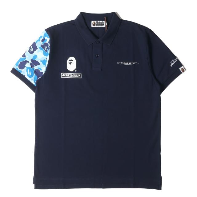 A BATHING APE ア ベイシング エイプ ポロシャツ サイズ:L / 22AW PAGANI 袖ABCカモ ストレッチ鹿の子 ポロシャツ (POLO) / ネイビー 紺 / トップス【メンズ】【K4423】 A BATHING APE ア ベイシング エイプ ポロシャツ サイズ:L / 22AW