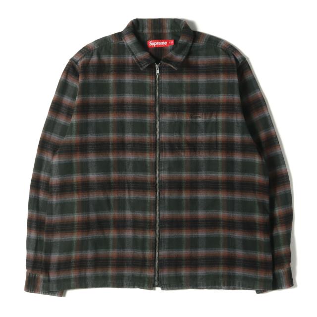 Supreme シュプリーム シャツ サイズ:XL / 24SS シャドウチェック ジップ フランネルシャツ (Shadow Plaid Flannel Zip Up Shirt) / グリーン ブラウン / トップス カジュアルシャツ 長袖【メンズ】【中古】【K4423】