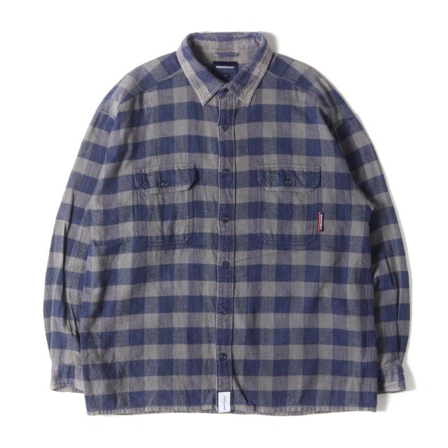 DESCENDANT ディセンダント シャツ サイズ:2 / 20SS ブロックチェック フランネルシャツ (VANNING CHECK L/S SHIRT) / ネイビー グレー / トップス カジュアルシャツ 長袖【メンズ】【中古】【K4423】
