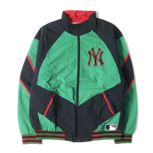 Supreme シュプリーム ジャケット サイズ:L 21AW New York Yankees MLB ナイロン トラック ジャケット Track Jacket ジャケット グリーン ブラック アウター ブルゾン コラボ 【メンズ】【中古】【美品】【K3854】