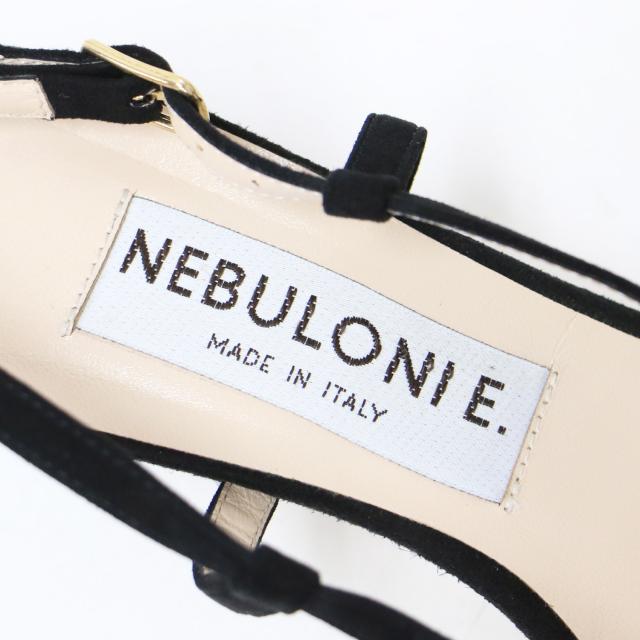 NEBULONI E ネブローニ サンダル ブラック 黒 サイズ:37(24.0cm) / クロス ヒール サンダル / ストラップ スエード レザー / イタリア製 / シューズ 靴【レディース】【中古】【K4427】