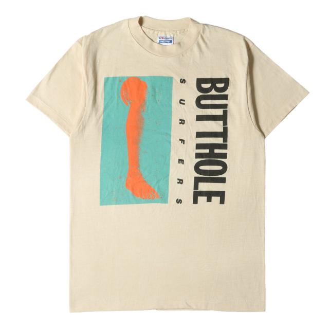80s BUTTHOLE SURFERS Rembrandt Pussyhorse バットホール・サーファーズ クルーネック 半袖 Tシャツ Hanesボディ / USA製 ベージュL Vintage Rock Item ヴィンテージ ロックT バンドT 80年代 古着 トップス カットソー 【メンズ】【中古】【K3881】