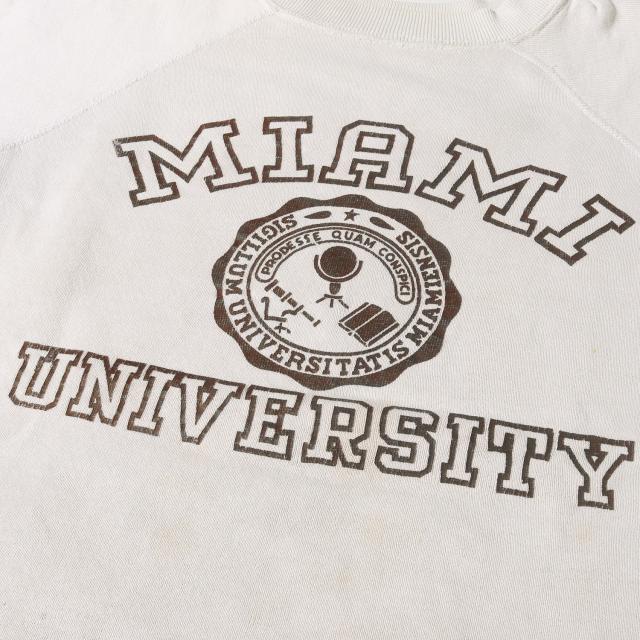 U.S.VINTAGE ヴィンテージ 50〜60s 3段 カレッジプリント 半袖 スウェット マイアミ大学モデル サンドベージュ系 詳細参照(L位) トップス トレーナー 古着 【メンズ】【中古】【K3870】