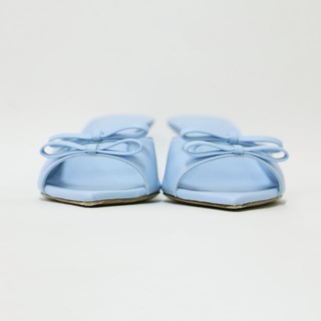 GIA BORGHINI ジアボルギーニ サンダル ライトブルー サイズ:37(24.0cm) / 24春夏 レザー ダブル リボン モチーフ ピンヒール サンダル / ポインテッド ミュール / イタリア製 / シューズ 靴【レディース】【中古】【K4430】