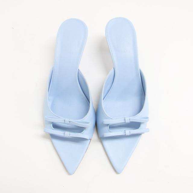GIA BORGHINI ジアボルギーニ サンダル ライトブルー サイズ:37(24.0cm) / 24春夏 レザー ダブル リボン モチーフ ピンヒール サンダル / ポインテッド ミュール / イタリア製 / シューズ 靴【レディース】【中古】【K4430】