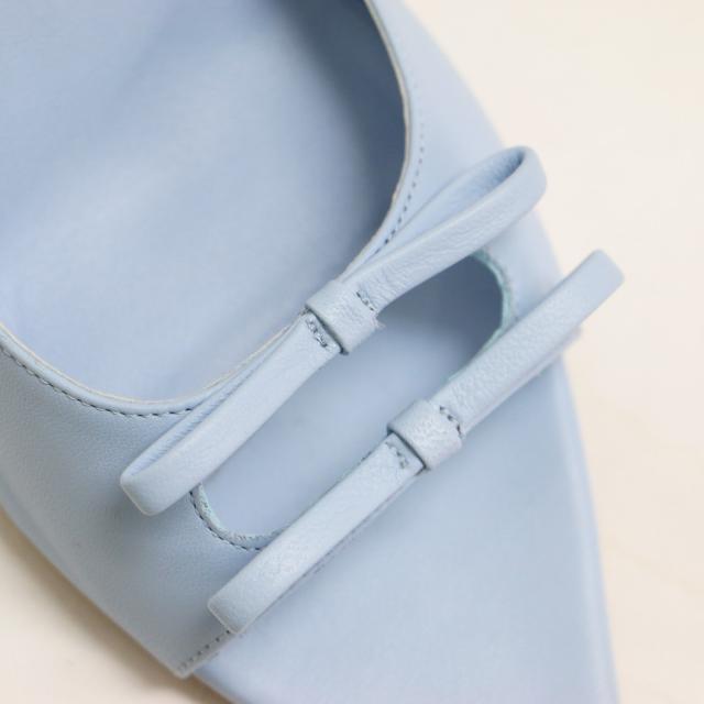 GIA BORGHINI ジアボルギーニ サンダル ライトブルー サイズ:37(24.0cm) / 24春夏 レザー ダブル リボン モチーフ ピンヒール サンダル / ポインテッド ミュール / イタリア製 / シューズ 靴【レディース】【中古】【K4430】