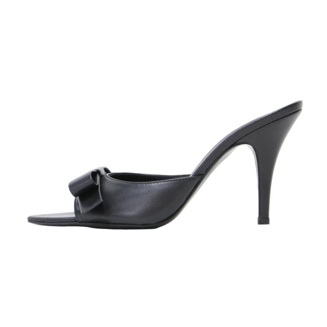 GIA BORGHINI ジアボルギーニ サンダル ブラック 黒 サイズ:37(24.0cm) / レザー リボン モチーフ ハイヒール サンダル / ポインテッド ミュール / イタリア製 / シューズ 靴【レディース】【K4430】