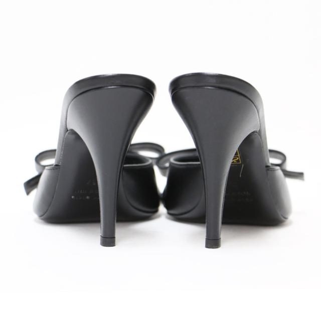 GIA BORGHINI ジアボルギーニ サンダル ブラック 黒 サイズ:37(24.0cm) / レザー リボン モチーフ ハイヒール サンダル / ポインテッド ミュール / イタリア製 / シューズ 靴【レディース】【K4430】