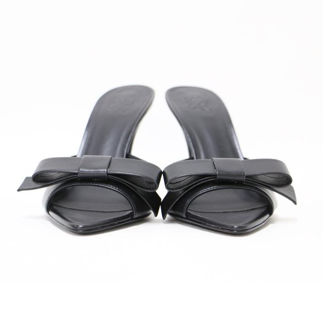 GIA BORGHINI ジアボルギーニ サンダル ブラック 黒 サイズ:37(24.0cm) / レザー リボン モチーフ ハイヒール サンダル / ポインテッド ミュール / イタリア製 / シューズ 靴【レディース】【K4430】