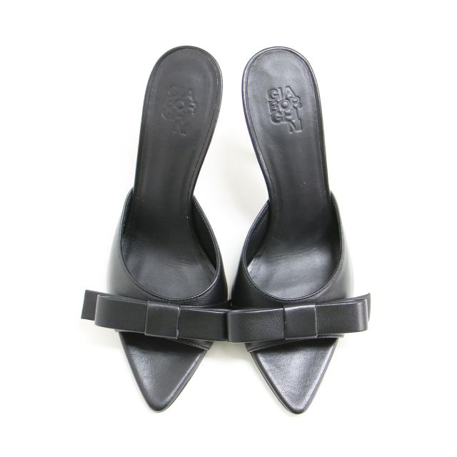 GIA BORGHINI ジアボルギーニ サンダル ブラック 黒 サイズ:37(24.0cm) / レザー リボン モチーフ ハイヒール サンダル / ポインテッド ミュール / イタリア製 / シューズ 靴【レディース】【K4430】