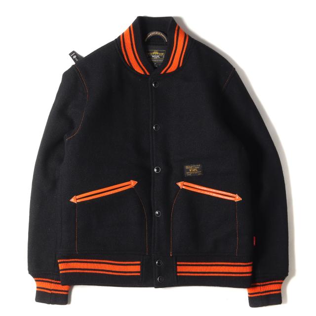 WTAPS ダブルタップス ジャケット サイズ:S 14AW Harris Tweed ハリスツイード メルトン バーシティジャケット スタジャン VARSITY JACKET ブラック 黒 アウター ブルゾン【メンズ】【中古】【美品】【K3930】