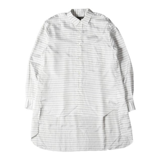 COMME des GARCONS HOMME PLUS コムデギャルソン オムプリュス シャツ サイズ:M / 24AW ボーダー ストライプ 変型 切替 ロング シャツ / ホワイト 白 / 日本製 / トップス カジュアルシャツ 長袖【メンズ】【中古】【新品同様】【K4435】