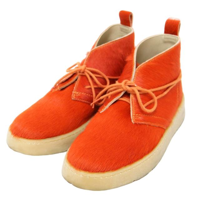 ZARA ザラ Clarks 別注 オレンジ サイズ:38(24.5cm) / レザー アンクル ブーツ / ハラコ ファー 厚底 クレープソール / クラークス コラボ / シューズ 靴【レディース】【中古】【K4438】