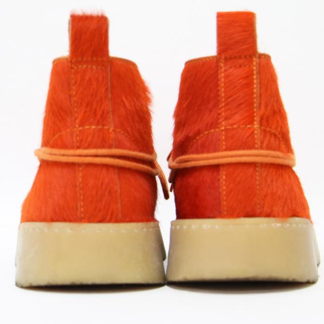 ZARA ザラ Clarks 別注 オレンジ サイズ:38(24.5cm) / レザー アンクル ブーツ / ハラコ ファー 厚底 クレープソール / クラークス コラボ / シューズ 靴【レディース】【中古】【K4438】