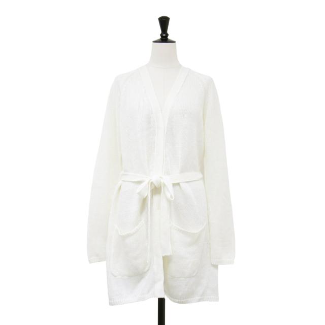 S Max Mara エス マックスマーラ カーディガン ホワイト 白 サイズ:M / リネン ベルト付き ロングカーディガン / ニット Vネック 長袖 / トップス セーター 羽織り【レディース】【中古】【K4438】