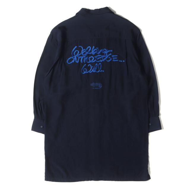 SUNDINISTA EXPERIENCE サンディニスタ エクスペリエンス シャツ サイズ:S / オープンカラー 7分袖 レーヨン ロングシャツ (W.O.T.E WILL -OPEN COLLAR LONG SHIRT) / ネイビー 紺 / トップス カジュアルシャツ 長袖【メンズ】【中古】【K4441】