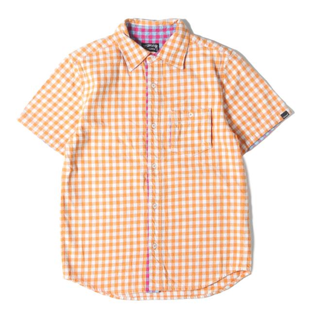 STUSSY ステューシー シャツ サイズ:S / 00s キッドプレイド チェック フランネル 半袖 シャツ / オレンジ ホワイト / 00年代 アーカイブ / トップス カジュアルシャツ【メンズ】【中古】【K4441】