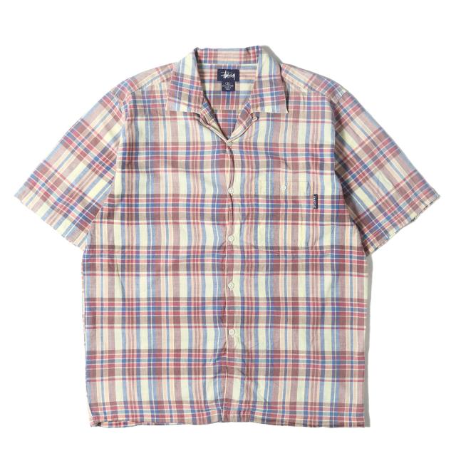 STUSSY ステューシー シャツ サイズ:S / 90s マドラスチェック オープンカラー 半袖シャツ / イエロー レッド / 90年代 古着 アーカイブ / トップス カジュアルシャツ【メンズ】【中古】【K4441】