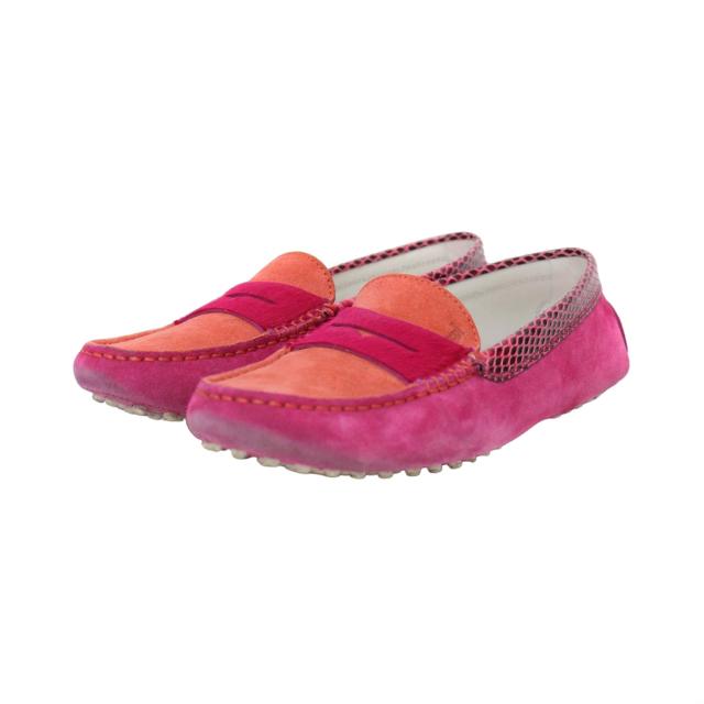 TODS トッズ ピンク オレンジ サイズ:36(23.0cm) / スウェード ドライビング シューズ / GOMMINI MOCASSINO / ローファー スリッポン モカシン バイカラー / イタリア製 / ブランド 靴【レディース】【中古】【K4444】