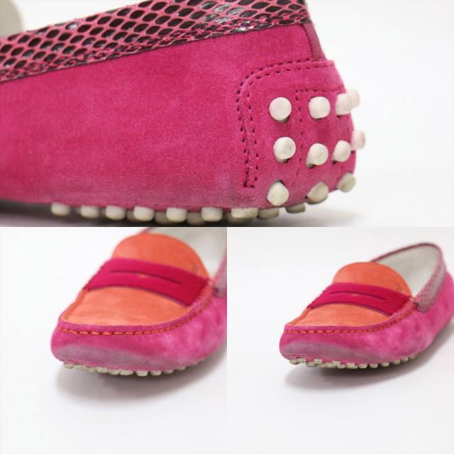 TODS トッズ ピンク オレンジ サイズ:36(23.0cm) / スウェード ドライビング シューズ / GOMMINI MOCASSINO / ローファー スリッポン モカシン バイカラー / イタリア製 / ブランド 靴【レディース】【中古】【K4444】