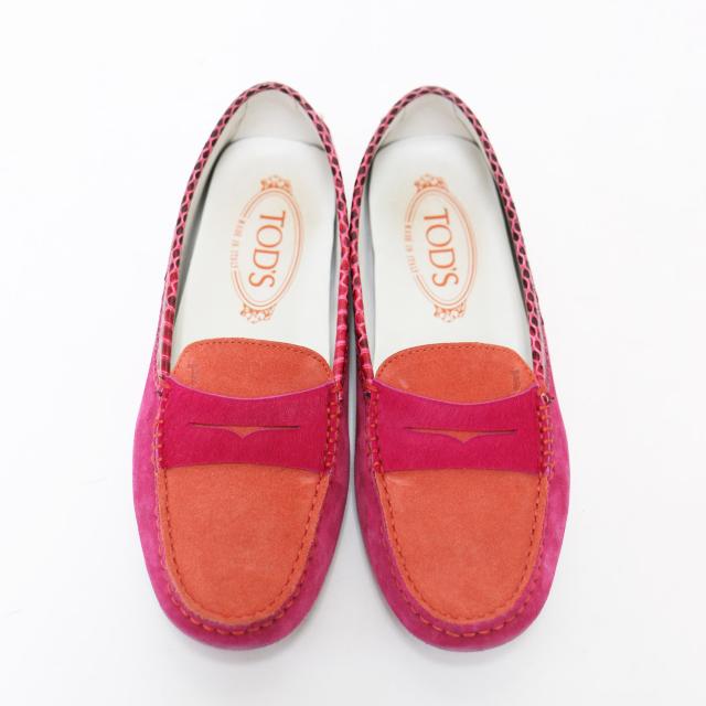 TODS トッズ ピンク オレンジ サイズ:36(23.0cm) / スウェード ドライビング シューズ / GOMMINI MOCASSINO / ローファー スリッポン モカシン バイカラー / イタリア製 / ブランド 靴【レディース】【中古】【K4444】