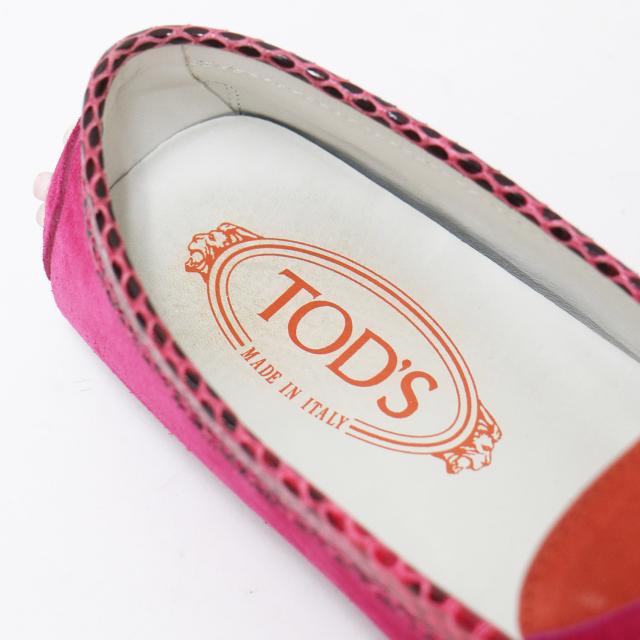 TODS トッズ ピンク オレンジ サイズ:36(23.0cm) / スウェード ドライビング シューズ / GOMMINI MOCASSINO / ローファー スリッポン モカシン バイカラー / イタリア製 / ブランド 靴【レディース】【中古】【K4444】