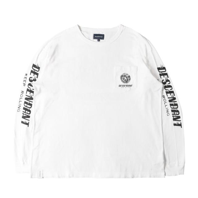 DESCENDANT ディセンダント Tシャツ サイズ:3 / グラフィック ロングスリーブ ポケット Tシャツ / ホワイト 白 / トップス カットソー 長袖【メンズ】【中古】【K4445】