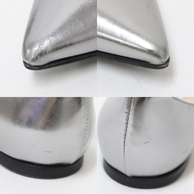 JIMMY CHOO ジミーチュウ シルバー サイズ:36(23.0cm) / メタリック レザー アンクルストラップ シューズ / LUCY FLAT パンプス ポインテッドトゥ フラット / イタリア製 / ブランド シューズ 靴【レディース】【中古】【K4445】