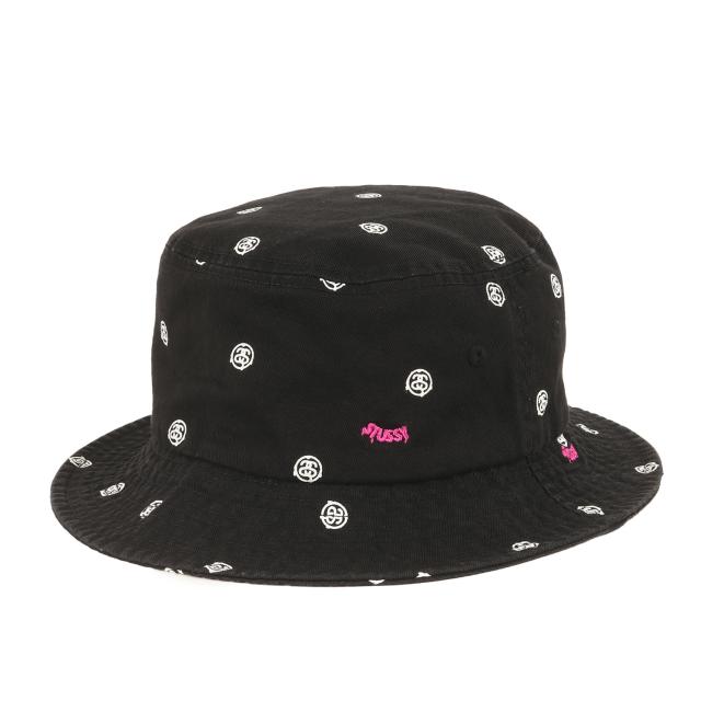 STUSSY ステューシー ハット サイズ:S/M / SSリンク柄 バケットハット / ブラック 黒 / ブランド 帽子【メンズ】【中古】【美品】【K4446】